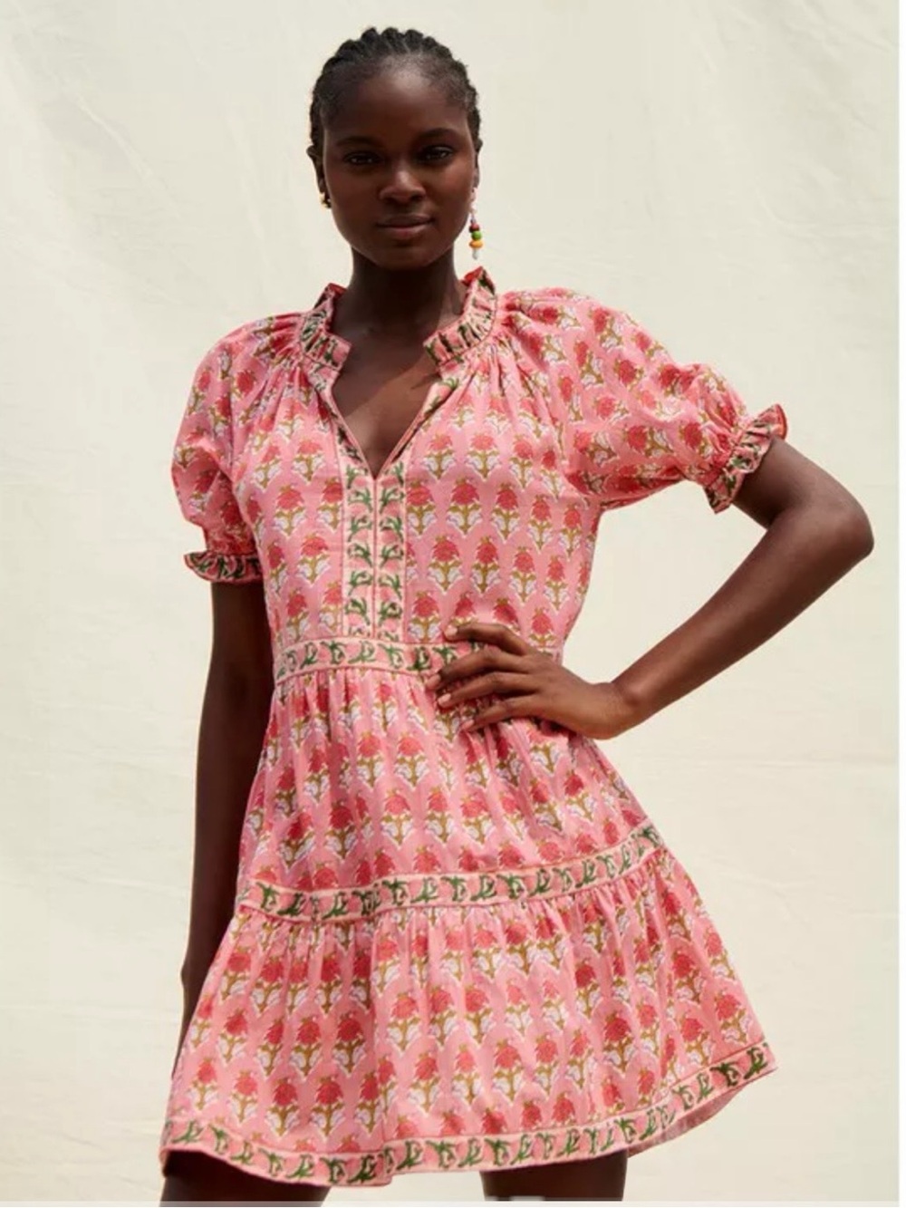Saylor Kornelia Dress in Dahlia Floral Block Print. Size: Medium